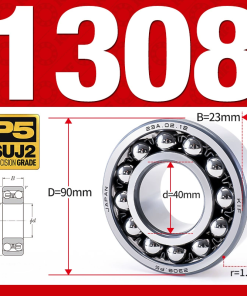 Vòng bi - bạc đạn tự lựa 1308K (Lỗ côn - 40*90*23 mm)