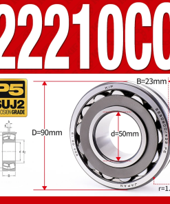 Vòng bi cà na tự lựa 2 dãy - bạc đạn cà na 22210CC/W33 (Có rãnh bôi trơn - lồng cách bi Thép - kt 50*90*23 mm)