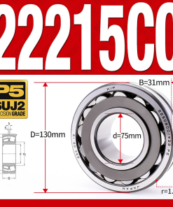 Vòng bi cà na tự lựa 2 dãy - bạc đạn cà na 22215CC/W33 (Có rãnh bôi trơn - lồng cách bi Thép - kt 75*130*31 mm)