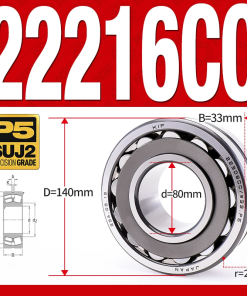 Vòng bi cà na tự lựa 2 dãy - bạc đạn cà na 22216CC/W33 (Có rãnh bôi trơn - lồng cách bi Thép - kt 80*140*33 mm)