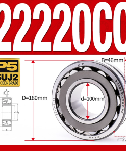 Vòng bi cà na tự lựa 2 dãy - bạc đạn cà na 22220CC/W33 (Có rãnh bôi trơn - lồng cách bi Thép - kt 00*180*46 mm)