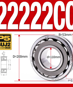 Vòng bi cà na tự lựa 2 dãy - bạc đạn cà na 22222CC/W33 (Có rãnh bôi trơn - lồng cách bi Thép - kt 10*200*53 mm)