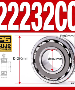 Vòng bi cà na tự lựa 2 dãy - bạc đạn cà na 22232CC/W33 (Có rãnh bôi trơn - lồng cách bi Thép - kt 60*290*80 mm)