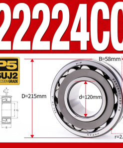 Vòng bi cà na tự lựa 2 dãy - bạc đạn cà na 22224CC/W33 (Có rãnh bôi trơn - lồng cách bi Thép - kt 20*215*58 mm)