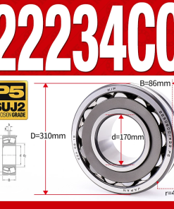 Vòng bi cà na tự lựa 2 dãy - bạc đạn cà na 22234CC/W33 (Có rãnh bôi trơn - lồng cách bi Thép - kt 70*310*86 mm)