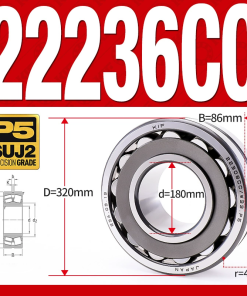 Vòng bi cà na tự lựa 2 dãy - bạc đạn cà na 22236CC/W33 (Có rãnh bôi trơn - lồng cách bi Thép - kt 80*320*86 mm)