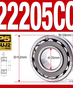 Vòng bi cà na tự lựa 2 dãy - bạc đạn cà na 22205CC/W33 (Có rãnh bôi trơn - lồng cách bi Thép - kt 25*52*18 mm)