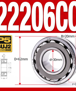 Vòng bi cà na tự lựa 2 dãy - bạc đạn cà na 22206CC/W33 (Có rãnh bôi trơn - lồng cách bi Thép - kt 30*62*20 mm)