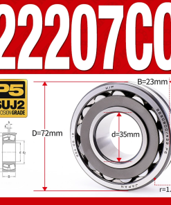 Vòng bi cà na tự lựa 2 dãy - bạc đạn cà na 22207CC/W33 (Có rãnh bôi trơn - lồng cách bi Thép - kt 35*72*23 mm)