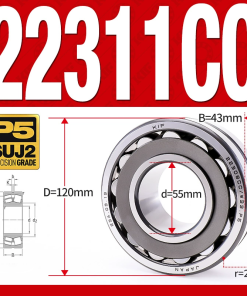 Vòng bi cà na tự lựa 2 dãy - bạc đạn cà na 22311CC/W33 (Có rãnh bôi trơn - lồng cách bi Thép - kt 55*120*43 mm)