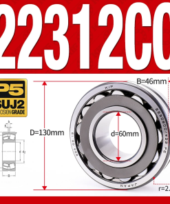Vòng bi cà na tự lựa 2 dãy - bạc đạn cà na 22312CC/W33 (Có rãnh bôi trơn - lồng cách bi Thép - kt 60*130*46 mm)