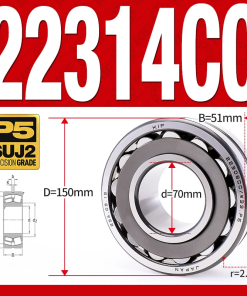 Vòng bi cà na tự lựa 2 dãy - bạc đạn cà na 22314CC/W33 (Có rãnh bôi trơn - lồng cách bi Thép - kt 70*150*51 mm)