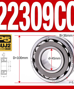 Vòng bi cà na tự lựa 2 dãy - bạc đạn cà na 22309CC/W33 (Có rãnh bôi trơn - lồng cách bi Thép - kt 45*100*36 mm)