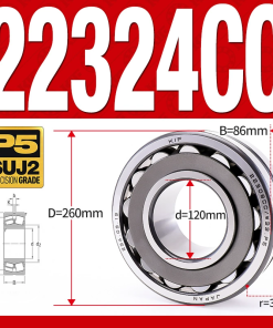 Vòng bi cà na tự lựa 2 dãy - bạc đạn cà na 22324CC/W33 (Có rãnh bôi trơn - lồng cách bi Thép - kt 120*260*86 mm)