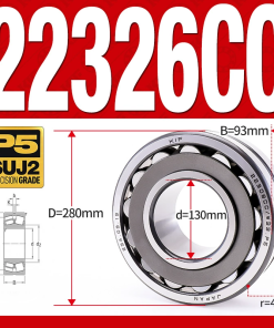 Vòng bi cà na tự lựa 2 dãy - bạc đạn cà na 22326CC/W33 (Có rãnh bôi trơn - lồng cách bi Thép - kt 130*280*93 mm)