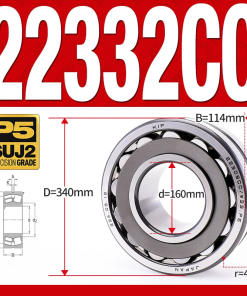 Vòng bi cà na tự lựa 2 dãy - bạc đạn cà na 22332CC/W33 (Có rãnh bôi trơn - lồng cách bi Thép - kt 160*340*114 mm)