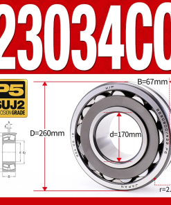 Vòng bi cà na tự lựa 2 dãy - bạc đạn cà na 23034CC/W33 (Có rãnh bôi trơn - lồng cách bi Thép - kt 170*260*67 mm)
