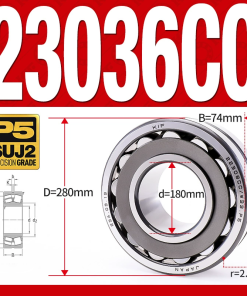 Vòng bi cà na tự lựa 2 dãy - bạc đạn cà na 23036CC/W33 (Có rãnh bôi trơn - lồng cách bi Thép - kt 180*280*74 mm)