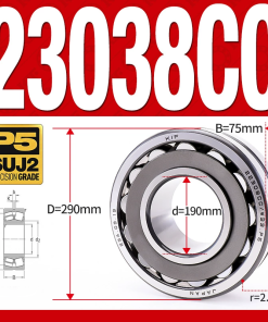 Vòng bi cà na tự lựa 2 dãy - bạc đạn cà na 23038CC/W33 (Có rãnh bôi trơn - lồng cách bi Thép - kt 190*290*75 mm)