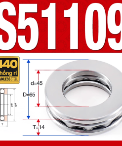Vòng bi - bạc đạn S51109 (Chặn trục - Inox440C - 45*65*14 mm)