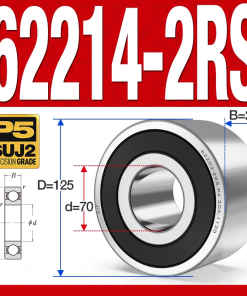 Vòng bi - bạc đạn 62214-2RS (Bi cầu 2 dãy - Phớt cao su - 70*125*24 mm)