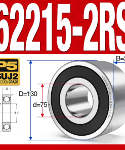 Vòng bi - bạc đạn 62215-2RS (Bi cầu 2 dãy - Phớt cao su - 75*130*25 mm)