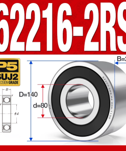 Vòng bi - bạc đạn 62216-2RS (Bi cầu 2 dãy - Phớt cao su - 80*140*26 mm)