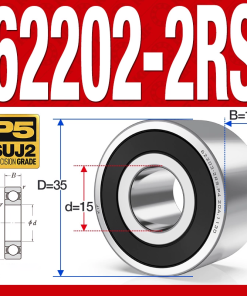 Vòng bi - bạc đạn 62202-2RS (Bi cầu 2 dãy - Phớt cao su - 15*35*14 mm)