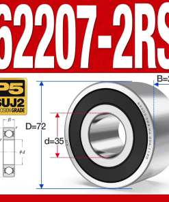 Vòng bi - bạc đạn 62207-2RS (Bi cầu 2 dãy - Phớt cao su - 35*72*23 mm)