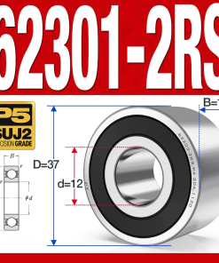 Vòng bi - bạc đạn 62301-2RS (Bi cầu 2 dãy - Phớt cao su - 12*37*17 mm)