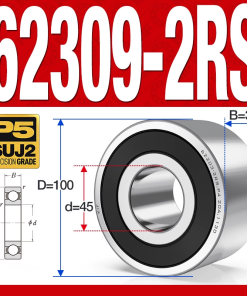 Vòng bi - bạc đạn 62309-2RS (Bi cầu 2 dãy - Phớt cao su - 45*100*35 mm)