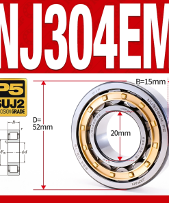Vòng bi đũa - bạc đạn đũa trụ NJ304EM (Chặn trục 1 chiều - lồng cách bi Đồng - kt 0*52*15 mm)