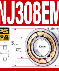 Vòng bi đũa - bạc đạn đũa trụ NJ308EM (Chặn trục 1 chiều - lồng cách bi Đồng - kt 40*90*23 mm)