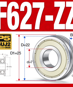 Vòng bi - bạc đạn mini F627-ZZ (Mặt bích - 7*22*7 mm)