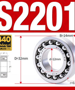 Vòng bi - bạc đạn tự lựa S2201 (Chống ăn mòn - Inox 404C - 12*32*14 mm)