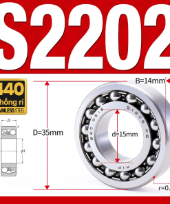 Vòng bi - bạc đạn tự lựa S2202 (Chống ăn mòn - Inox 404C - 15*35*14 mm)