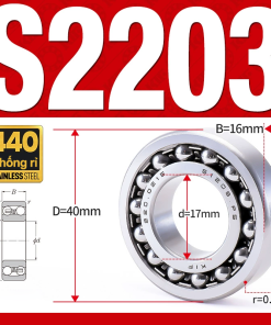 Vòng bi - bạc đạn tự lựa S2203 (Chống ăn mòn - Inox 404C - 17*40*16 mm)