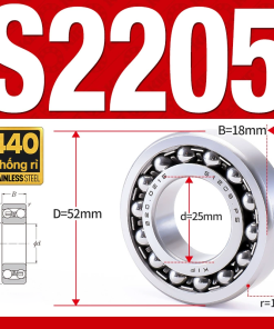 Vòng bi - bạc đạn tự lựa S2205 (Chống ăn mòn - Inox 404C - 25*52*18 mm)