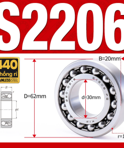 Vòng bi - bạc đạn tự lựa S2206 (Chống ăn mòn - Inox 404C - 30*62*20 mm)