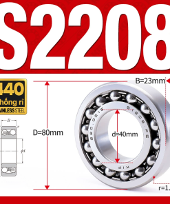 Vòng bi - bạc đạn tự lựa S2208 (Chống ăn mòn - Inox 404C - 40*80*23 mm)