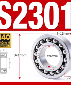 Vòng bi - bạc đạn tự lựa S2301 (Chống ăn mòn - Inox 404C - 12*37*17 mm)