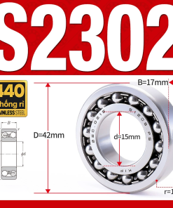 Vòng bi - bạc đạn tự lựa S2302 (Chống ăn mòn - Inox 404C - 15*42*17 mm)