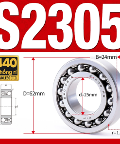 Vòng bi - bạc đạn tự lựa S2305 (Chống ăn mòn - Inox 404C - 25*62*24 mm)