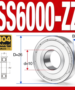 Vòng bi - bạc đạn SS6000-ZZ (Chống ăn mòn - Inox 304 - phớt kim loại - 10*26*8 mm)