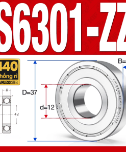 Vòng bi - bạc đạn S6301-ZZ  (Tốc độ cao - Inox 440C - phớt kim loại - 12*37*12 mm)