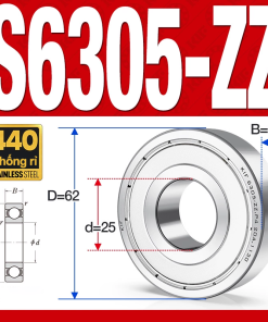 Vòng bi - bạc đạn S6305-ZZ  (Tốc độ cao - Inox 440C - phớt kim loại - 25*62*17 mm)