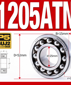 Vòng bi - bạc đạn tự lựa 1205ATN  (Chịu nhiệt - vòng cách bi Nylon - 25*52*15 mm)