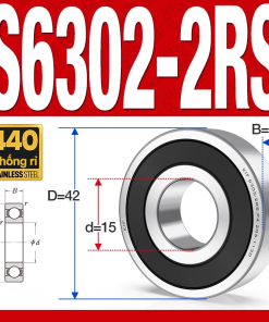 Vòng bi - bạc đạn S6302-2RS  (Tốc độ cao - Inox 440C - phớt cao su - 15*42*13 mm)