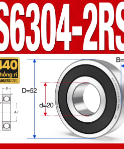 Vòng bi - bạc đạn S6304-2RS  (Tốc độ cao - Inox 440C - phớt cao su - 20*52*15 mm)