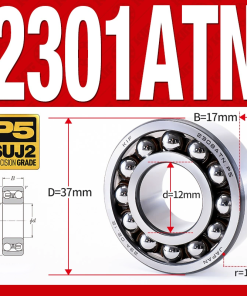 Vòng bi - bạc đạn tự lựa 2301ATN  (Chịu nhiệt - vòng cách bi Nylon - 12*37*17 mm)